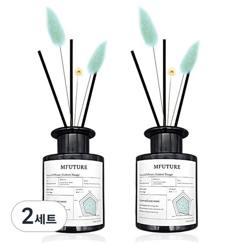엠퓨처 프리미엄 화장실 실내 방향제 디퓨저 150ml + 리드꽃 랜덤발송 2p 세트, 2세트, 코튼뉴아즈