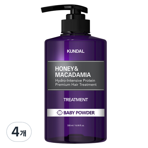 쿤달 허니 앤 마카다미아 트리트먼트 베이비파우더향, 500ml, 4개