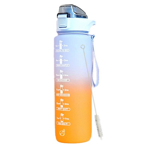 포코이 원데이워터 스포츠 빨대 물병+빨대솔, 블루 + 오렌지, 1L, 1세트