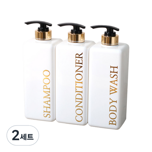 로맨틱노벰버 사각흰색 골드 욕실 디스펜서 0.8L 3종 세트, 화이트 골드, 2세트