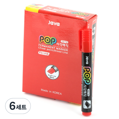 자바펜 POP 사각매직, 빨강, 72개