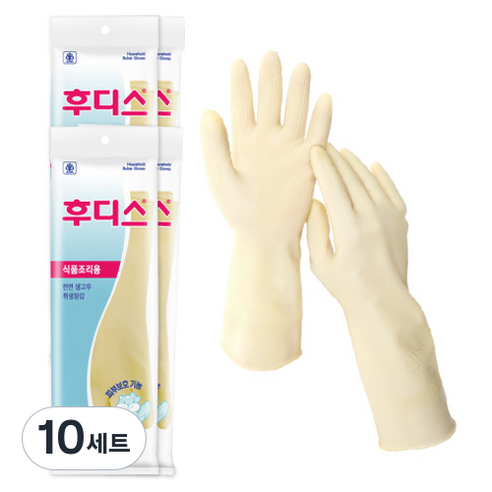 후디스 식품용 고무장갑 S 아이보리, 소(S), 10세트
