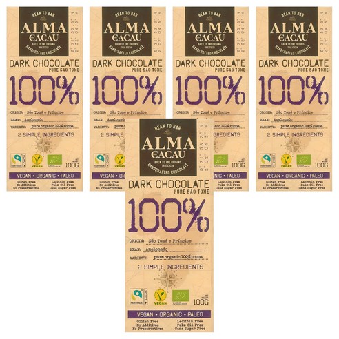 알마카카우 유기농 다크 초콜릿 100%, 100g, 5개