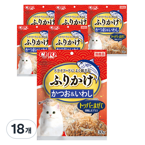 챠오츄르 이나바 고양이 후리가케 토퍼, 혼합맛(가다랑어포/멸치), 30g, 18개
