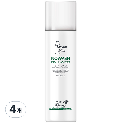 크림밀크 노워시 드라이 샴푸 화이트머스크향, 211ml, 4개