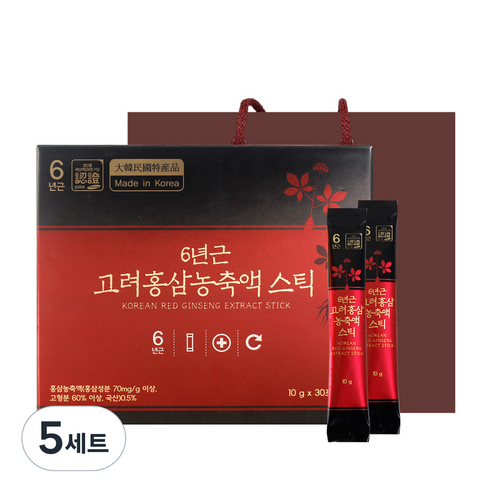 정원삼 6년근 고려홍삼 농축액 스틱 30개입 + 쇼핑백, 300g, 5세트