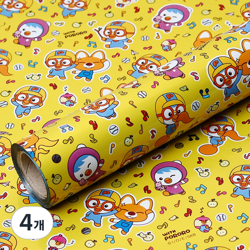 코코플러스 위드 뽀로로 롤 포장지 12m x 37.5cm, 옐로우, 4개