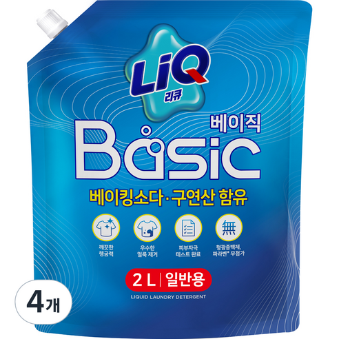 리큐 베이직 일반용 액체세제 리필, 2L, 4개
