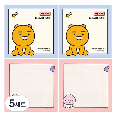 카카오프렌즈 사각 메모지 2종 x 2p 세트, 라이언, 어피치, 5세트
