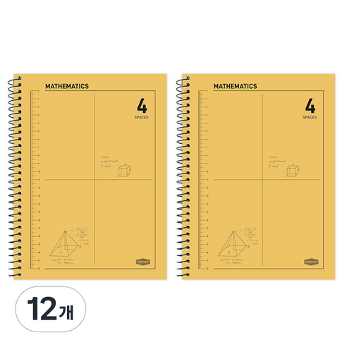 핑크풋 3000 4분할 수학 연습장, 옐로우, 12개