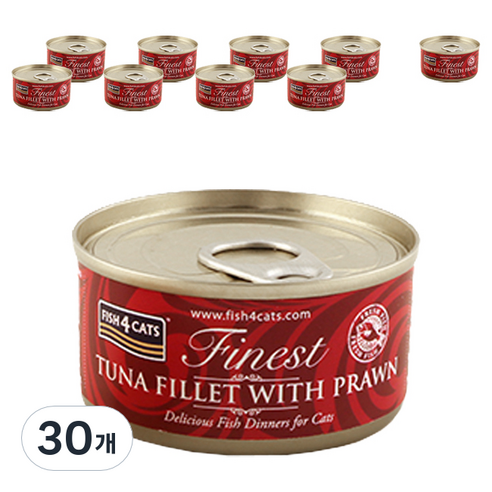 피쉬포캣 생후 3개월 이상 고양이 주식캔, 참치+새우, 70g, 30개
