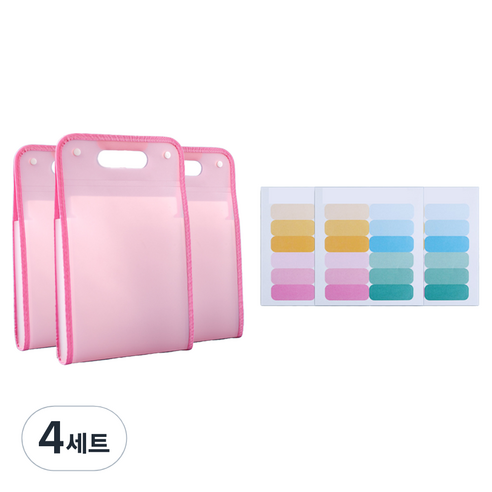 오피스코어 13포켓 인덱스 아코디언 A4파일 케이스 3p + 인덱스 스티커 3p 세트, 핑크(파일케이스), 4세트