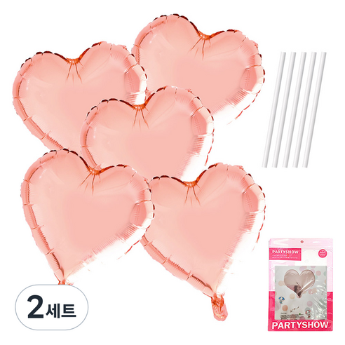 파티쇼 하트 은박 풍선 45cm 5p + 빨대 5p 세트, 로즈골드(풍선), 2세트