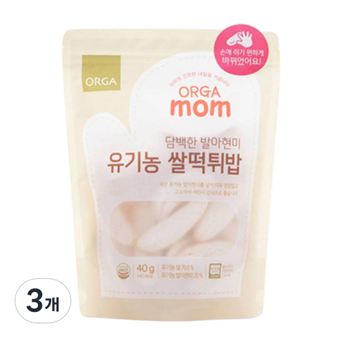 올가홀푸드 아동용 mom 유기농 쌀떡튀밥, 40g, 3개, 쌀맛