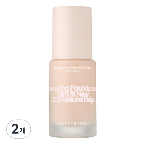 더페이스샵 잉크래스팅 파운데이션 슬림핏 뉴 15ml, V203 내추럴 베이지, 2개
