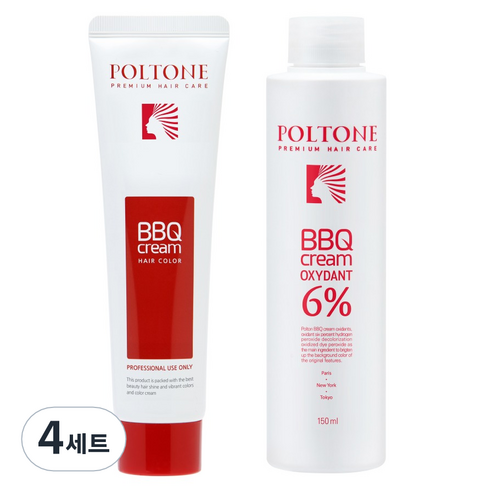 폴톤 BBQ 크림 150ml + 옥시던트 6% 산화제 150ml 세트, 5RW 자연스러운 레드와인, 4세트