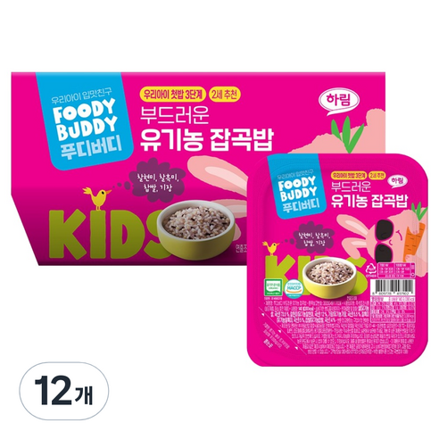 푸디버디 부드러운 유기농 잡곡밥, 12개, 140g, 잡곡