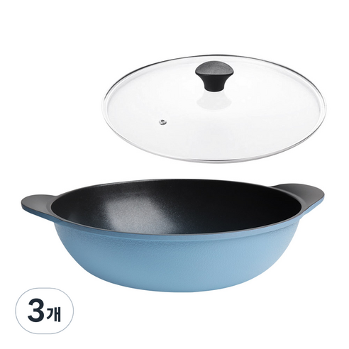스위스투가르투 다이아몬드 코팅 파티웍 + 유리뚜껑, 28cm, 3개