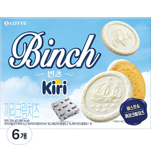 롯데웰푸드 빈츠 끼리 크림치즈, 204g, 6개
