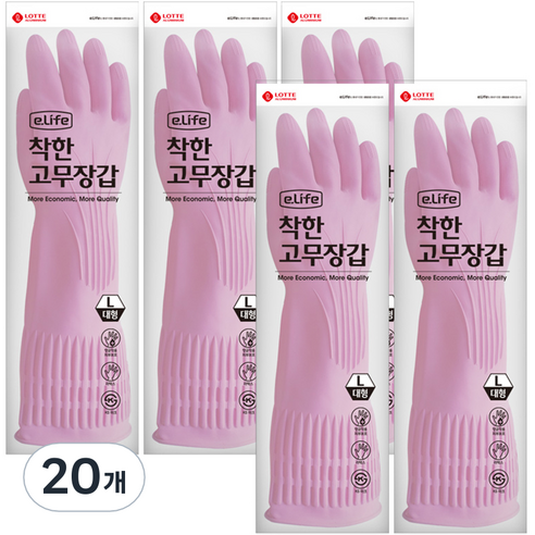 롯데이라이프 착한 고무장갑, 핑크, 대(L), 20개