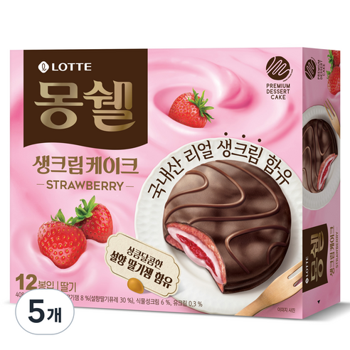 몽쉘 생크림 케이크 딸기 12p, 408g, 5개