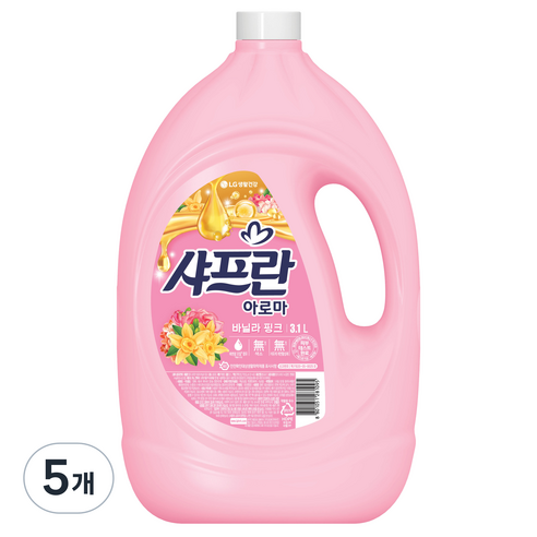 샤프란 아로마 섬유유연제 바닐라 핑크 본품, 3.1L, 5개