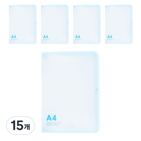 에코청운 PP 뉴 칼라 지퍼 화일 A4, 하늘, 15개