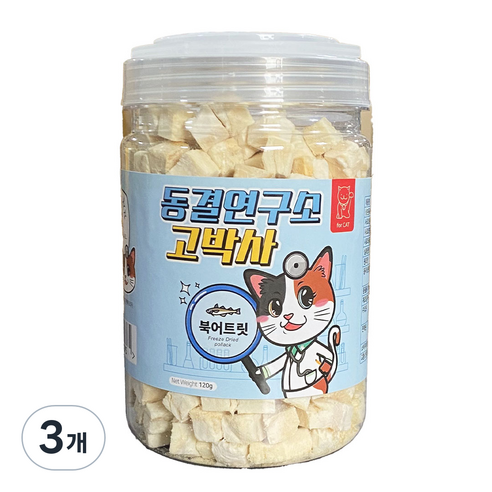 펫츠아일랜드 고양이 동결연구소 고박사 대용량 동결건조 통간식, 북어, 120g, 3개