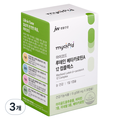 JW생활건강 마이코드 루테인 베타카로틴A 12 컴플렉스 15g, 3개, 30정