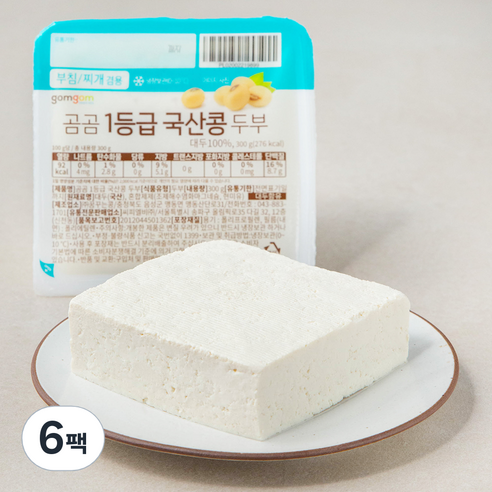 두부  곰곰 1등급 국산콩 두부, 300g, 6팩