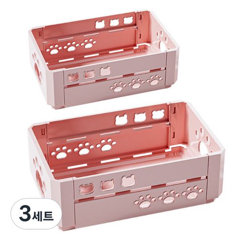 맙소샵 파스텔 접이식 다용도 정리 바구니 2종 세트, 핑크, 3세트
