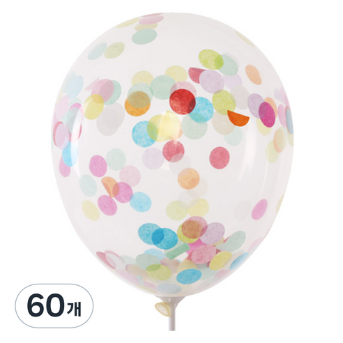 컨페티풍선 30cm, 원형 페이퍼레인보우, 60개