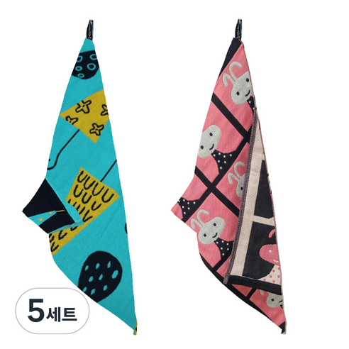 북유럽풍 순면 일러스트 면행주 2종 세트, 5세트, 008 빗방울민트, 랜덤발송