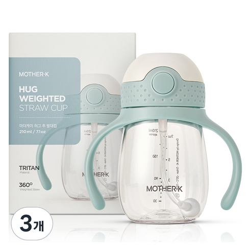 마더케이 허그 추 빨대컵 210ml, 3개, 민트
