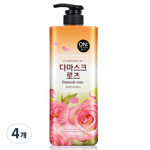 온더바디 플라워 다마스크 로즈 바디워시 꽃향, 900g, 4개