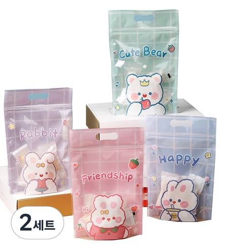 캐릭터 손잡이 지퍼팩 선물봉투 50p 세트, 큐트애니멀, 2세트