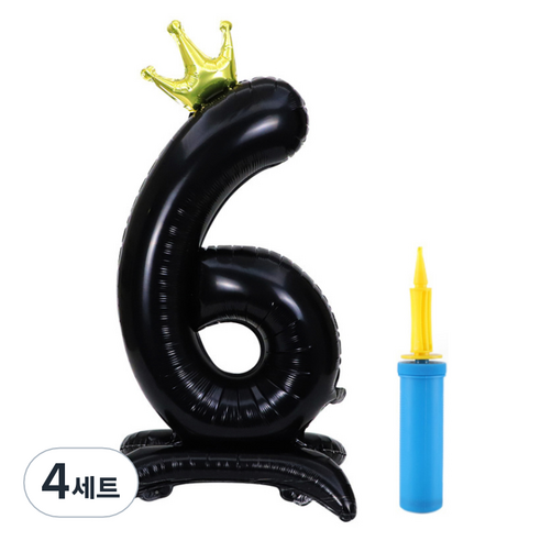 올리브파티 초대형 스탠딩 왕관 숫자 생일풍선 + 손펌프 세트, 블랙(숫자6), 4세트