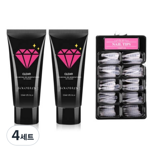 고고블랑 네일연장 폴리젤 30ml 세트, 폴리젤 화이트 2p + 연장팁 스틸레토 100p + 구성품 3종, 4세트