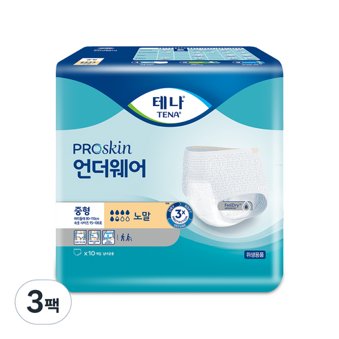 테나 남녀공용 언더웨어 노말 성인기저귀, 중형, 10개입, 3개