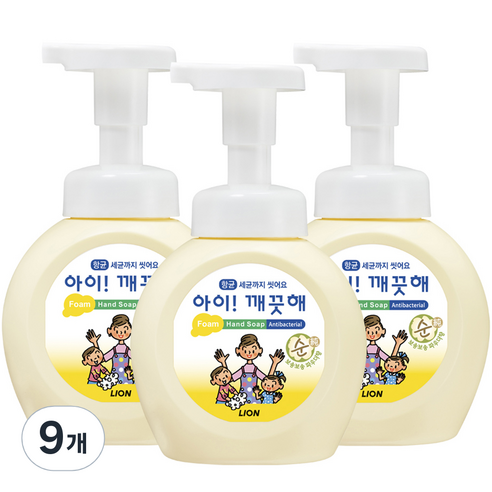 아이깨끗해 핸드워시 순 파우더향 용기, 250ml, 9개