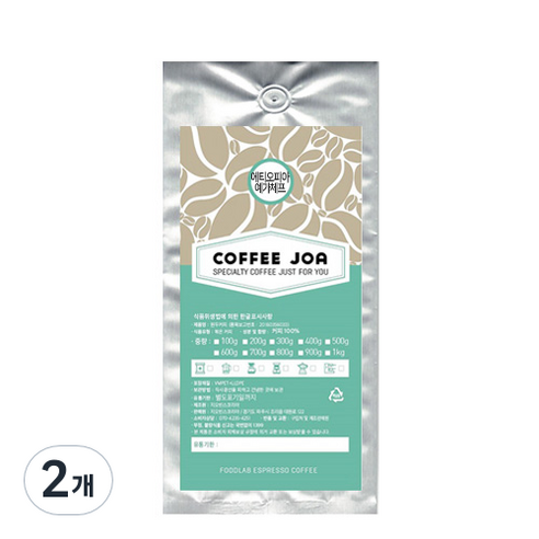 COFFEEJOA 원두 에티오피아 예가체프, 홀빈, 200g, 2개