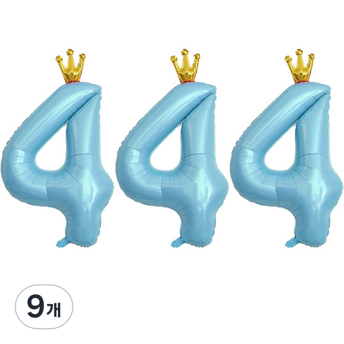 JOYPARTY 숫자 4 은박풍선 왕관 90cm, 블루, 9개