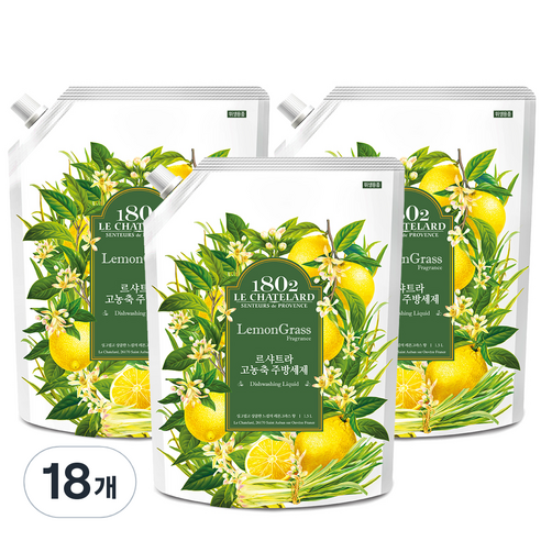 르샤트라1802 고농축 주방세제 리필 레몬그라스, 1.5L, 18개