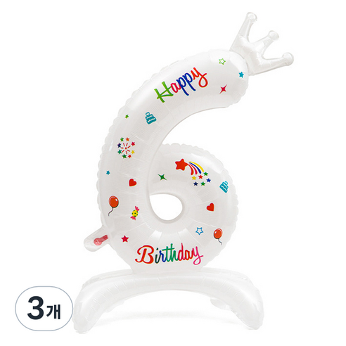 세컨드베스트 깔끔한 화이트 파티풍선 80cm, 프린트 숫자 6, 3개