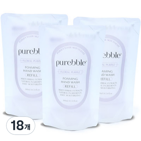 퓨어블 포밍 핸드워시 리필 퍼플 300ml, 플로랄향, 18개