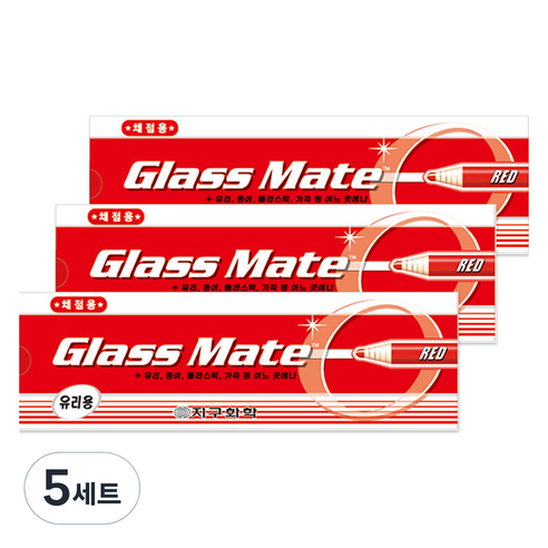 지구화학 글라스메이트 유리용 색연필 빨강 3입 x 12p 세트, 1색, 5세트
