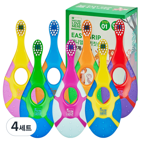 네이쳐러브메레 이지그립 애니멀 아기 칫솔 1단계, 혼합색상, 7개입, 4세트