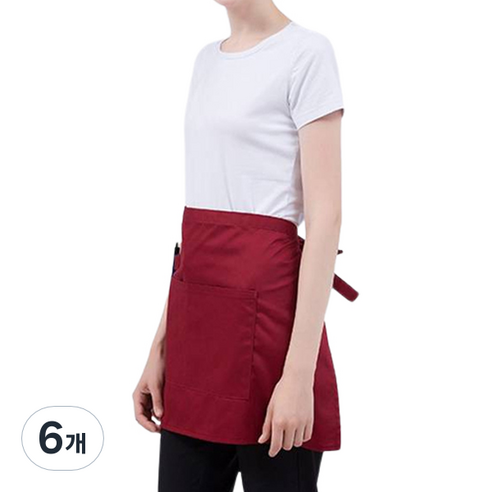 쉐프 솔리드 허리 앞치마 숏타입, 레드, 6개