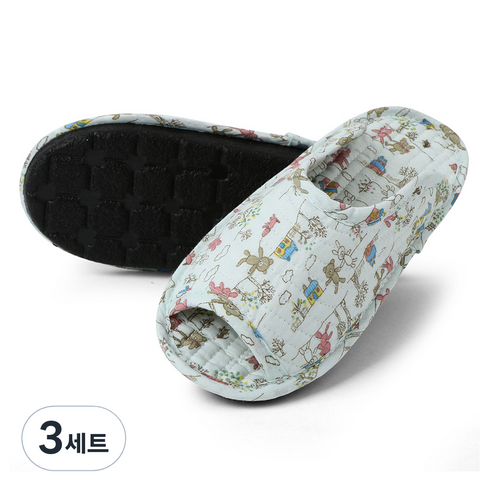 키키디 여성용 힐링 쿠션 실내화, 래빗민트, 3개