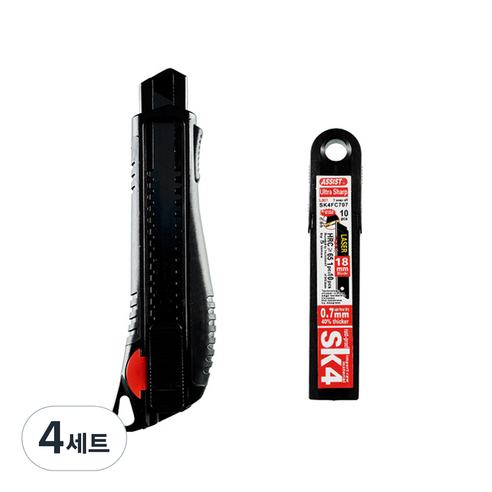 어시스트 컷터칼 48G-L1 + 칼날 L-100A 10p, 혼합색상, 4세트